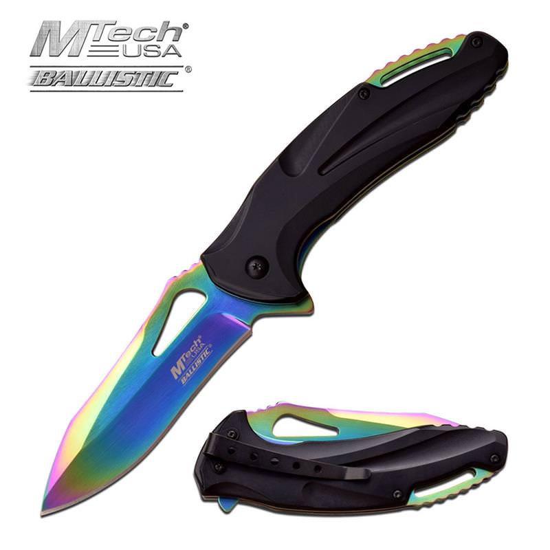 5 Inch Closed Rainbow MTech Spring Assisted Opening Knife Collectible Weapons - Tophatter Daily Deals