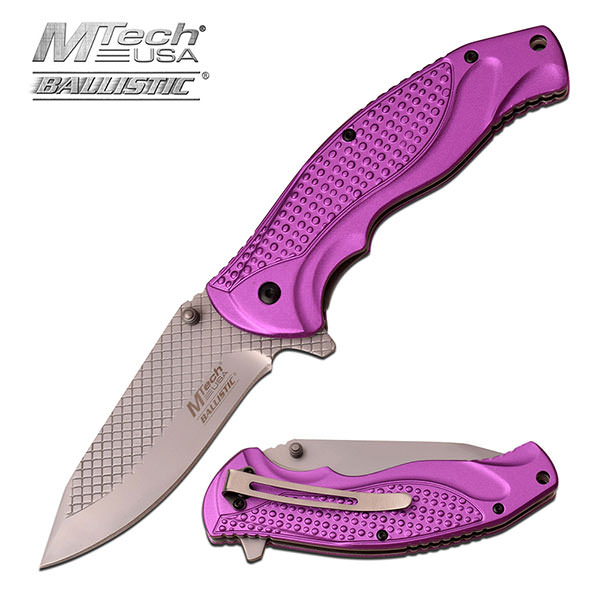 5 Inch Mtech Purple Handle Spring Assisted Knife - TOPHATTER'S ARMORY DEALS Collectible Weapons - Tophatter Daily Deals