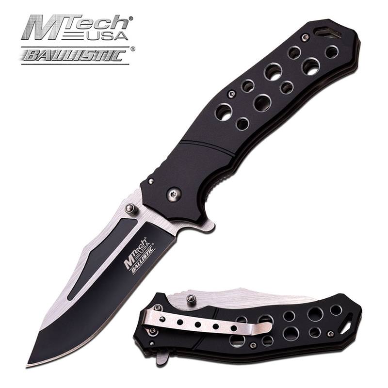 Black Handle MTech Tactical Spring Assist Open Knife Two-Tone Blade - TOPHATTER'S ARMORY DEALS Collectible Weapons - Tophatter Daily Deals