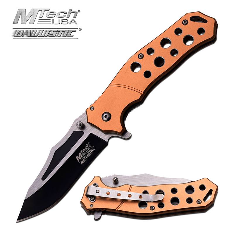 Gold Handle MTech Tactical Spring Assist Open Knife Two-Tone Blade - TOPHATTER'S ARMORY DEALS Collectible Weapons - Tophatter Daily Deals