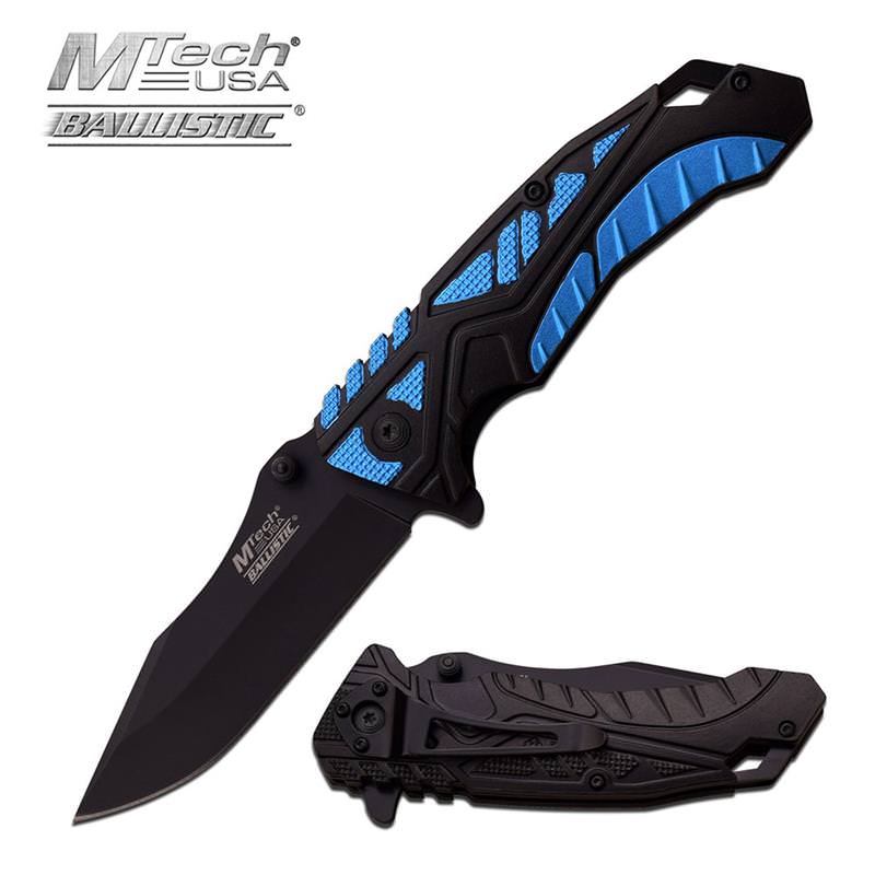 4.7 Inch Mtech Black Blue Spring Action Spring Assisted Knife Collectible Weapons - Tophatter Daily Deals