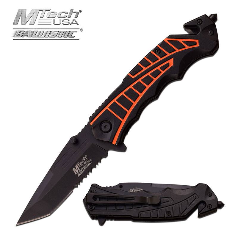 4.5 Inch Closed Black Orange Tactical Rescue Spring Assist Knife Collectible Weapons - Tophatter Daily Deals