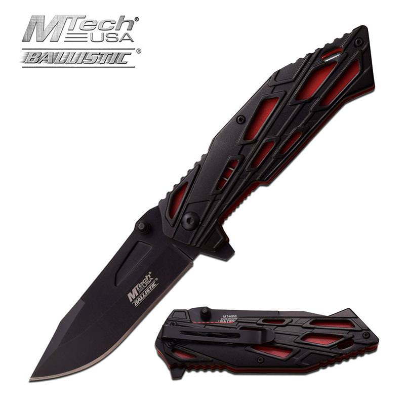 4.7 Inch MTech Ballistic Red Liner Spring Assisted Knife - Tophatter's Guns'N'Weapons Store Collectible Weapons - Tophatter Daily Deals