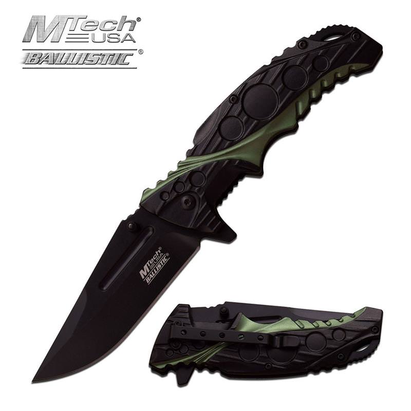 Black Green 2 Tone Handle Spring Assisted Opening Knife - Tophatter's Guns'N'Weapons Store Collectible Weapons - Tophatter Daily Deals