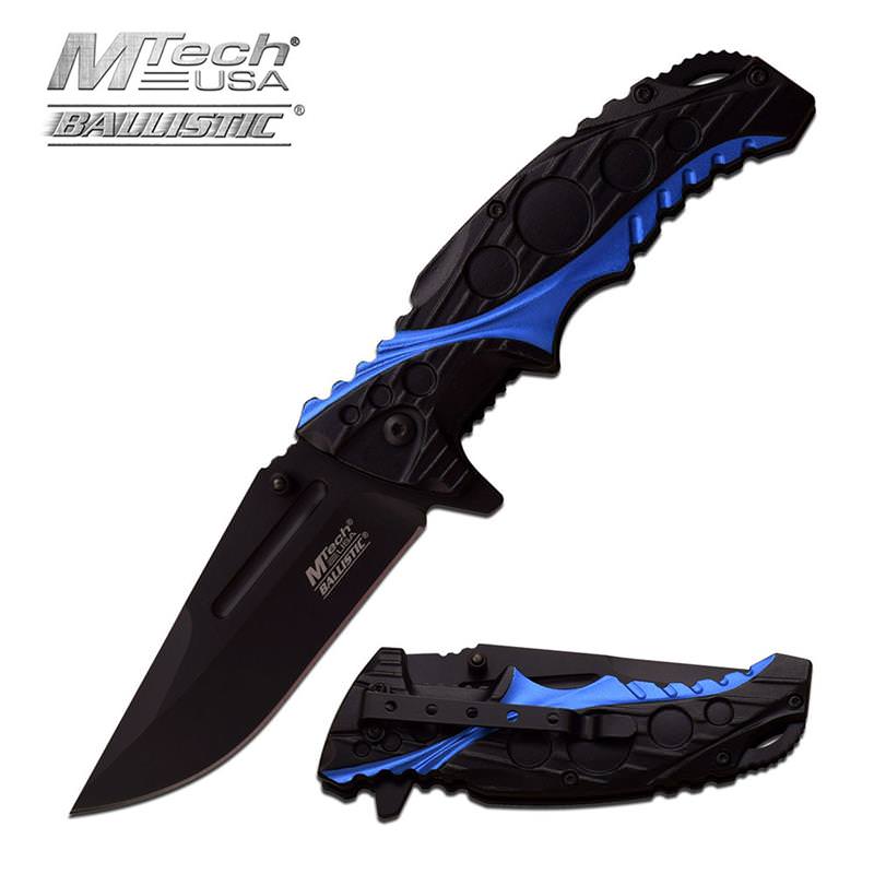 Black Blue 2 Tone Handle Spring Assisted Opening Knife - Tophatter's Guns'N'Weapons Store Collectible Weapons - Tophatter Daily Deals