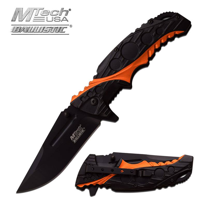 Black Orange 2 Tone Handle Spring Assisted Opening Knife - Tophatter's Guns'N'Weapons Store Collectible Weapons - Tophatter Daily Deals