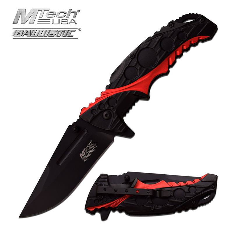 Black Red 2 Tone Handle Spring Assisted Opening Knife - TOPHATTER'S ARMORY DEALS Collectible Weapons - Tophatter Daily Deals