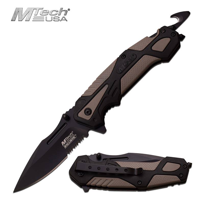 3.5" Black Serrated Blade Gray Rescue Hook EDC Spring-Assist Folding Knife Collectible Weapons - Tophatter Daily Deals