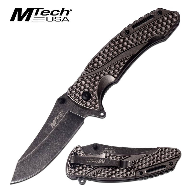 Gray Stone Upswept Blade Heavy Duty Tactical Spring Assisted Folding Knife Collectible Weapons - Tophatter Daily Deals