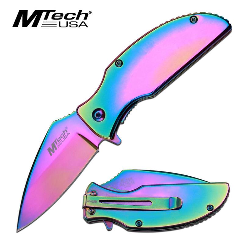 Rainbow Titanium Coated Standard Spring Assisted Folding Pocket Knife - Tophatter's Guns'N'Weapons Store Collectible Weapons - Tophatter Daily Deals