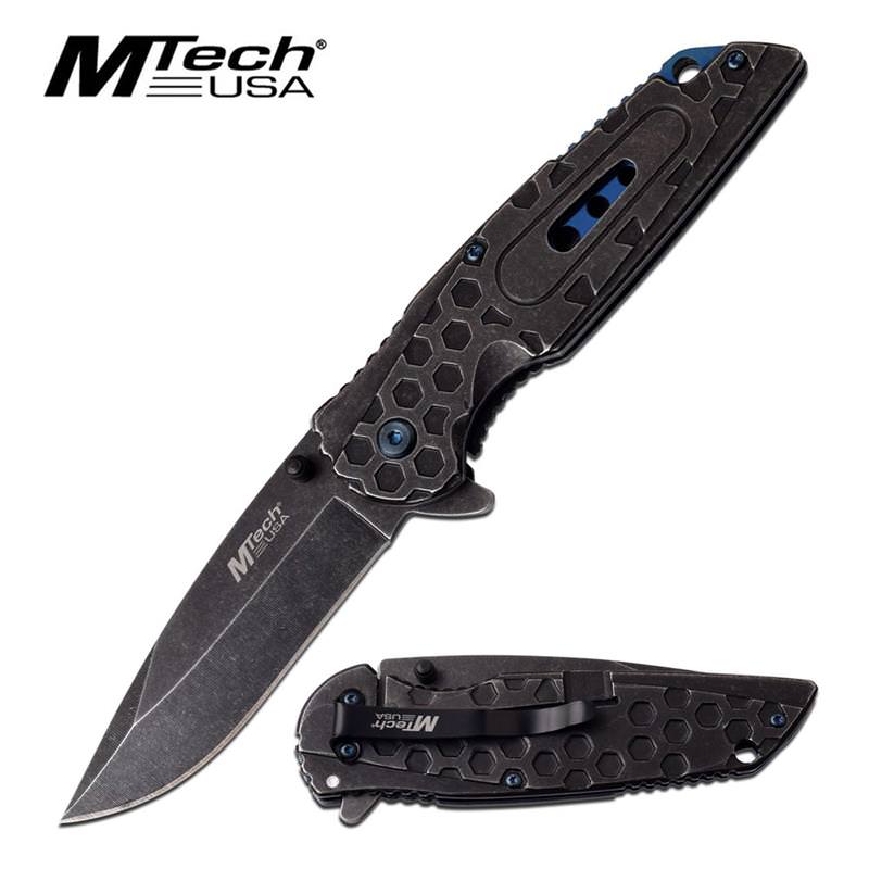 Mtech Heavy Duty Stone Gray Blue Tactical Spring Assist Knife EDC - Tophatter's Guns'N'Weapons Store Collectible Weapons - Tophatter Daily Deals