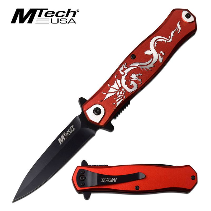 4.5" Stiletto Blade Tactical Red Dragon Spring Assisted Knife - TOPHATTER'S ARMORY DEALS Collectible Weapons - Tophatter Daily Deals