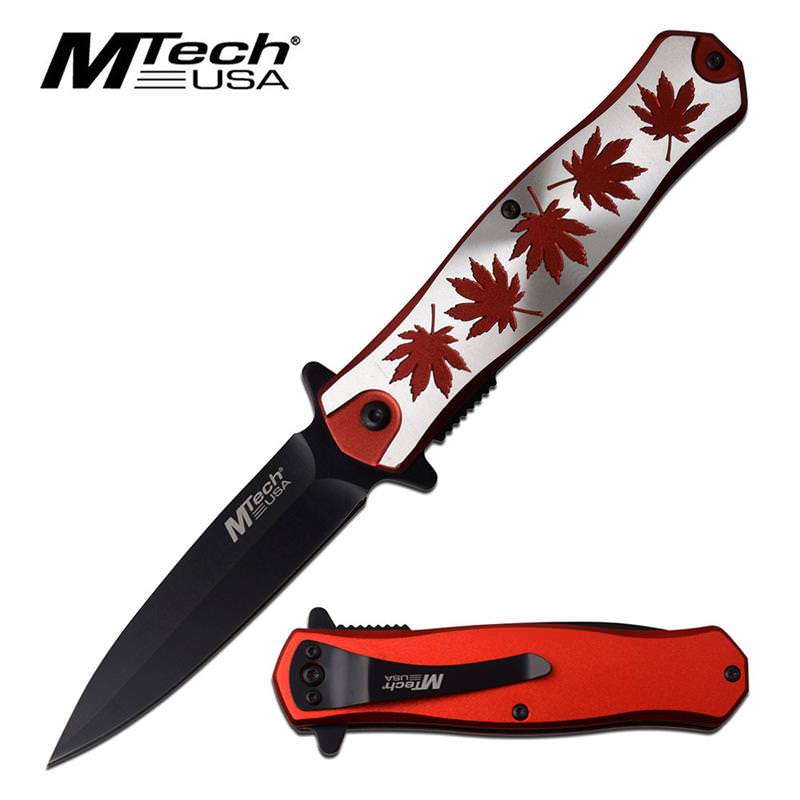 Stiletto Blade Red Marijuana Cannabis Spring Assisted Knife - Tophatter's Inc. Weapons Store Online Collectible Weapons - Tophatter Daily Deals