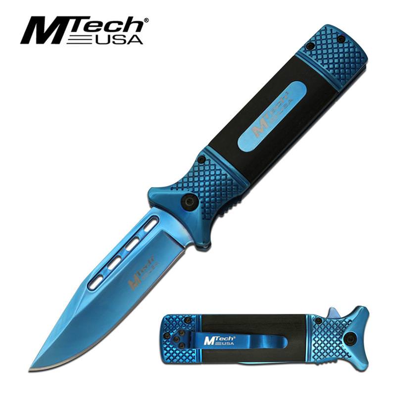 3.75" Blue Tinite Blade Heavy Duty Black EDC Spring Assisted Knife - Tophatter's Guns'N'Weapons Store Collectible Weapons - Tophatter Daily Deals