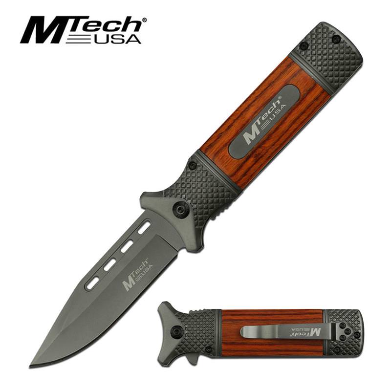 MTech 3.75" Steel Grey Tinite Coated Spear Point Blade Assisted Knife - TOPHATTER'S ARMORY DEALS Collectible Weapons - Tophatter Daily Deals