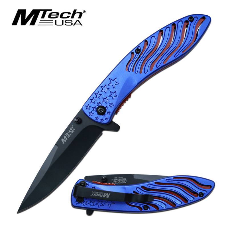 3.5" Black Blade Blue Star Tactical EDC Spring Assisted Folding Knife Collectible Weapons - Tophatter Daily Deals
