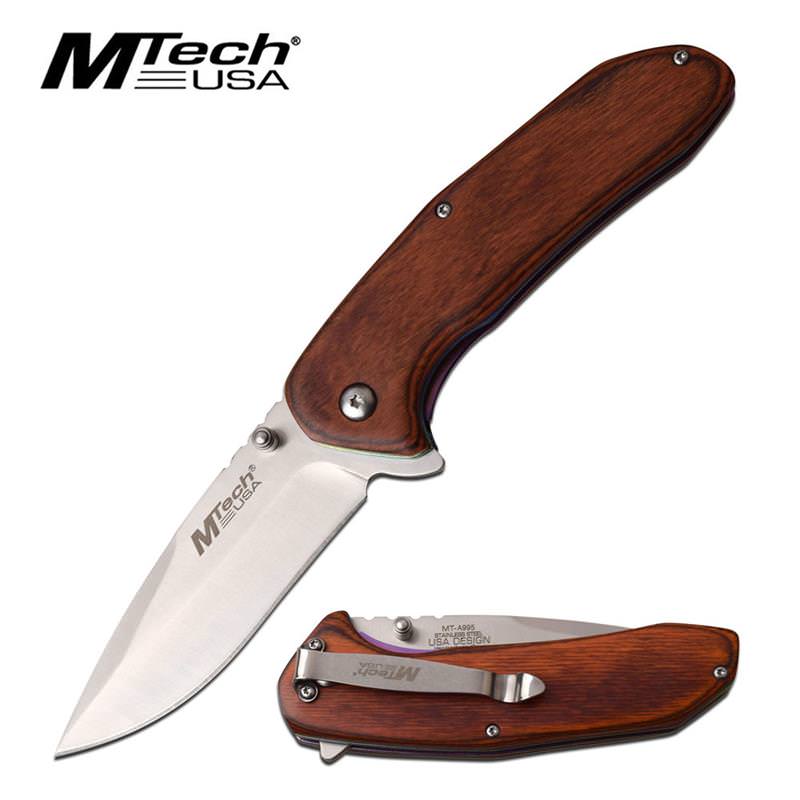 MTech 3.5" 3CR13 Steel Pakkawood Handle Assisted Open EDC Knife - Tophatter's Inc. Weapons Store Online Collectible Weapons - Tophatter Daily Deals