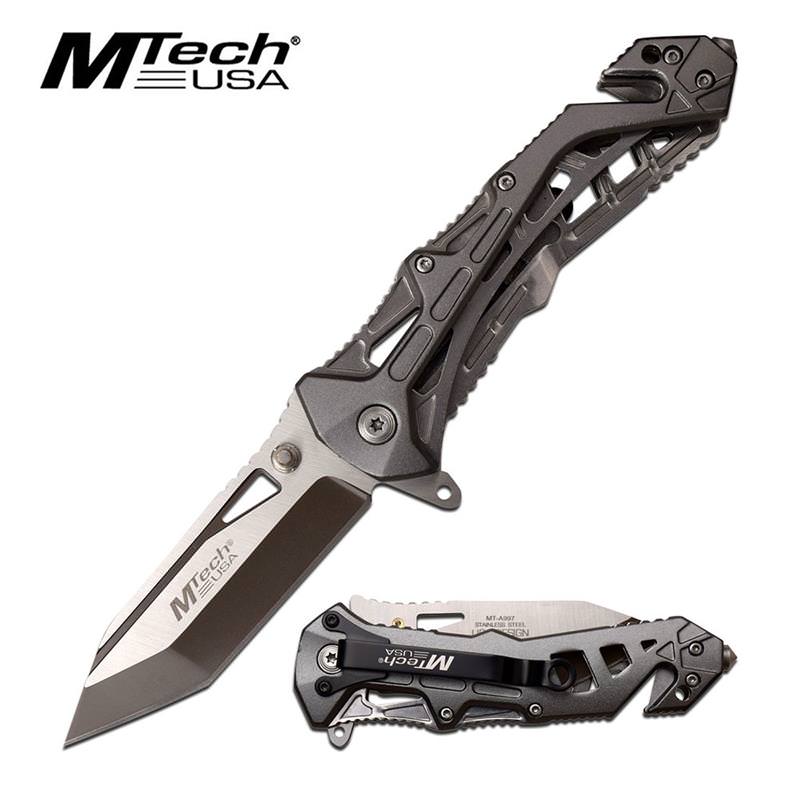 Gray Tactical Minimalist Slim Rescue Tanto Spring Assisted Knife Collectible Weapons - Tophatter Daily Deals