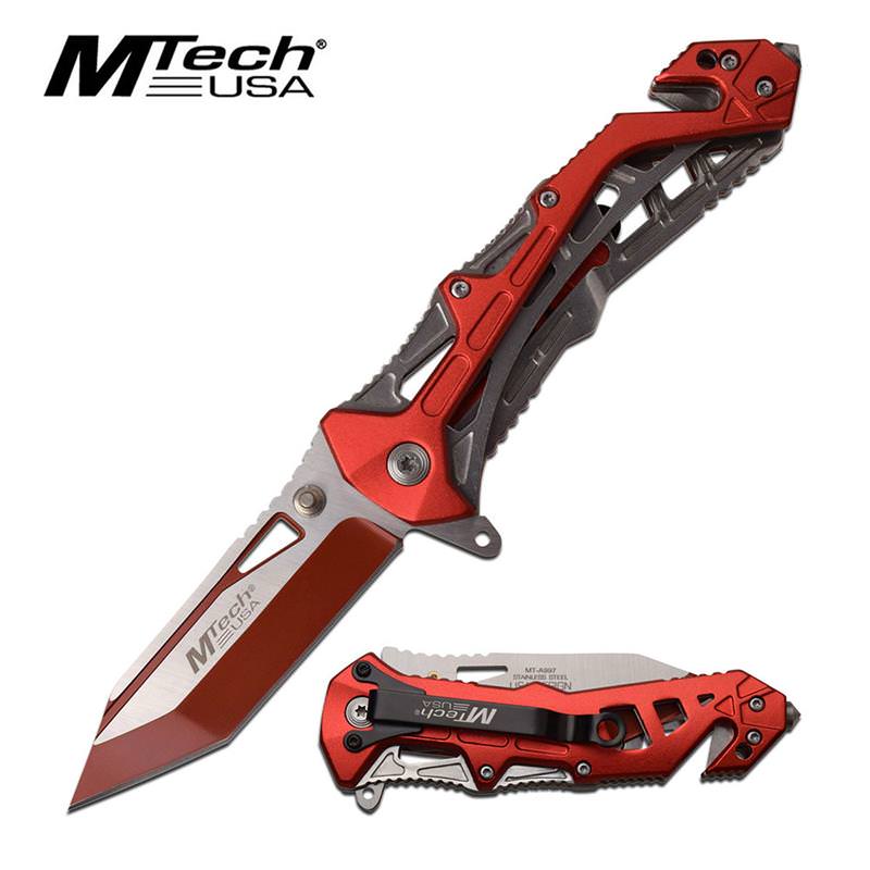 Mtech Red Tactical Minimalist Slim Rescue Tanto Spring Assisted Knife - TOPHATTER'S ARMORY DEALS Collectible Weapons - Tophatter Daily Deals