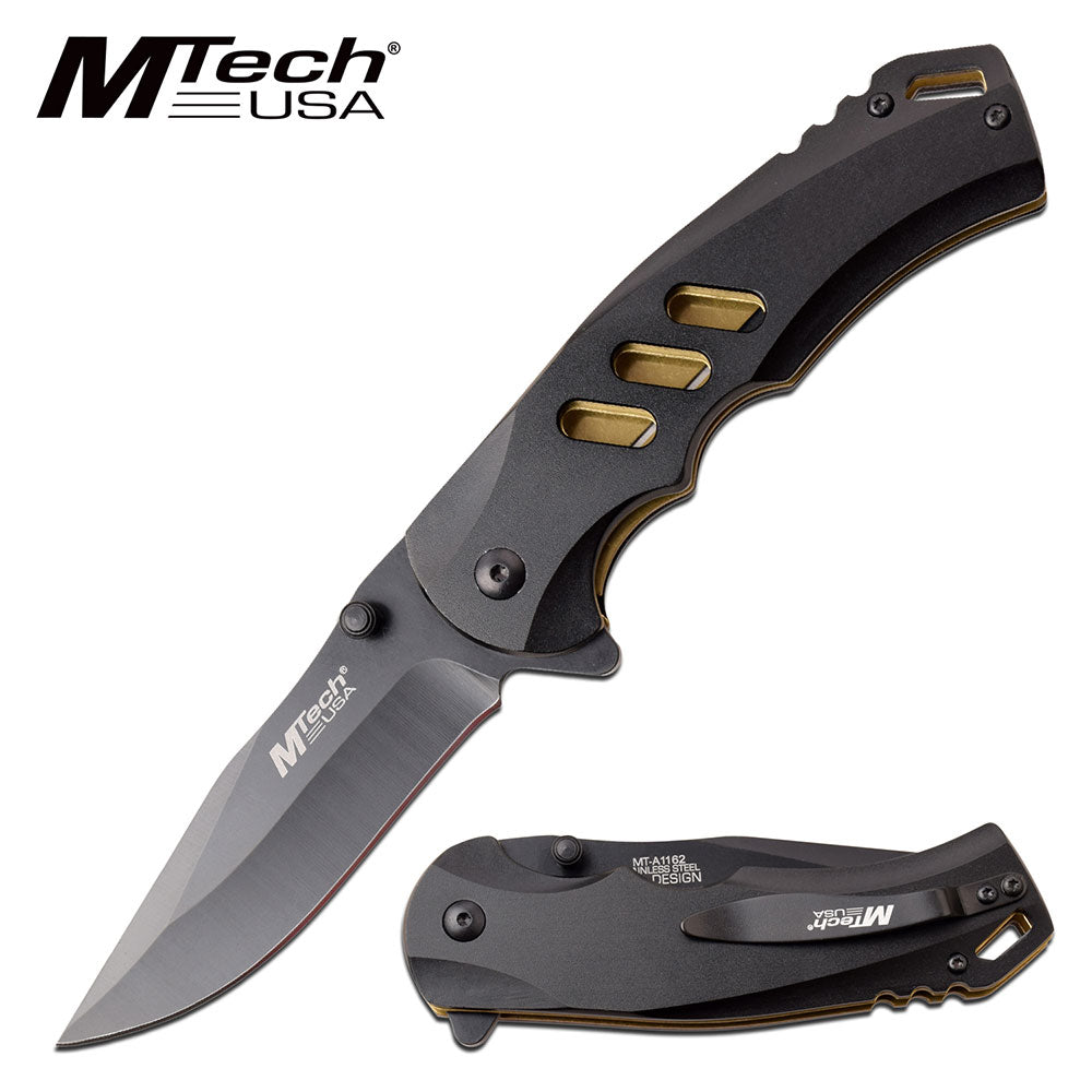MTech USA Ballistic Gold Coated Spring Assisted Cool Pocket Knife Tophatter's Spring Assisted Knives MTech USA Ballistic Gold Coated Spring Assisted Cool Pocket Knife (MT-A1162BK) - Tophatter Daily Deals