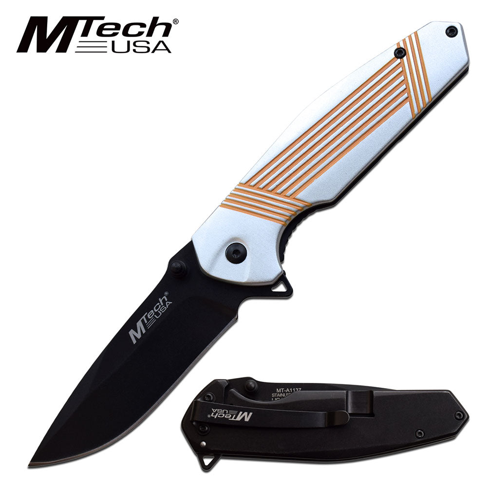 MTech USA Light Blue & Orange Spring Assisted Cool Knife For Sale Tophatter's Spring Assisted Knives MTech USA Light Blue & Orange Spring Assisted Cool Knife For Sale (MT-A1137GOR) - Tophatter Daily Deals
