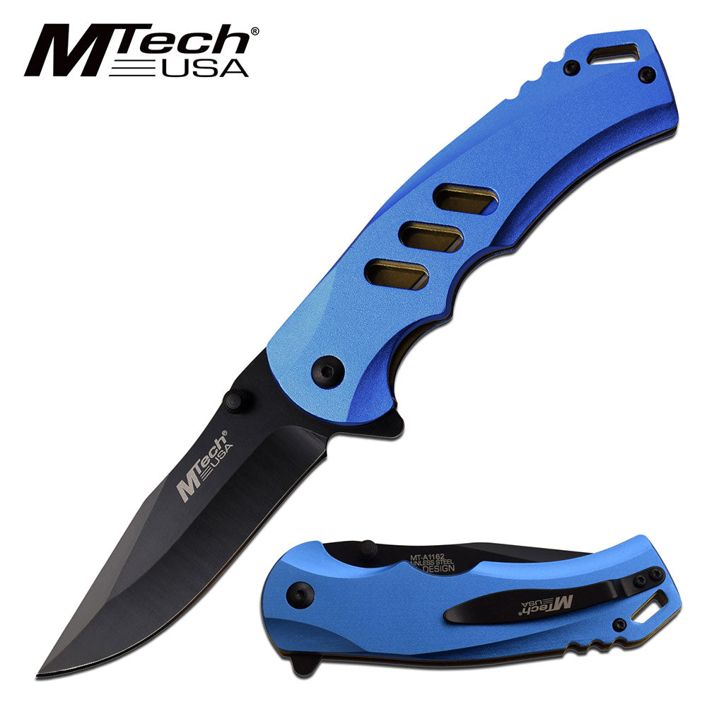MTech USA Metallic Blue Spring Assisted Cool Pocket Knife (MT-A1162BL) Tophatter's Spring Assisted Knives MTech USA Metallic Blue Spring Assisted Cool Pocket Knife (MT-A1162BL) - Tophatter Daily Deals