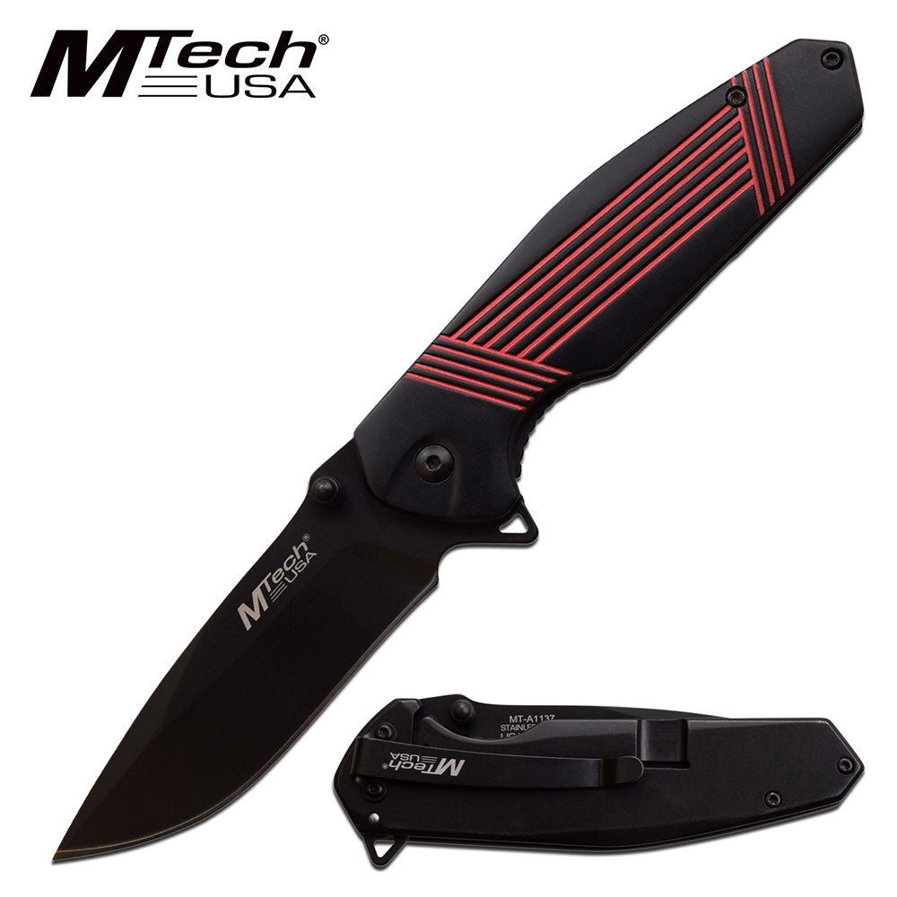 MTech USA Red & Black Tactical Spring Assisted Pocket Knife Tophatter's Spring Assisted Knives MTech USA Red & Black Tactical Spring Assisted Pocket Knife (MT-A1137BRD) - Tophatter Daily Deals