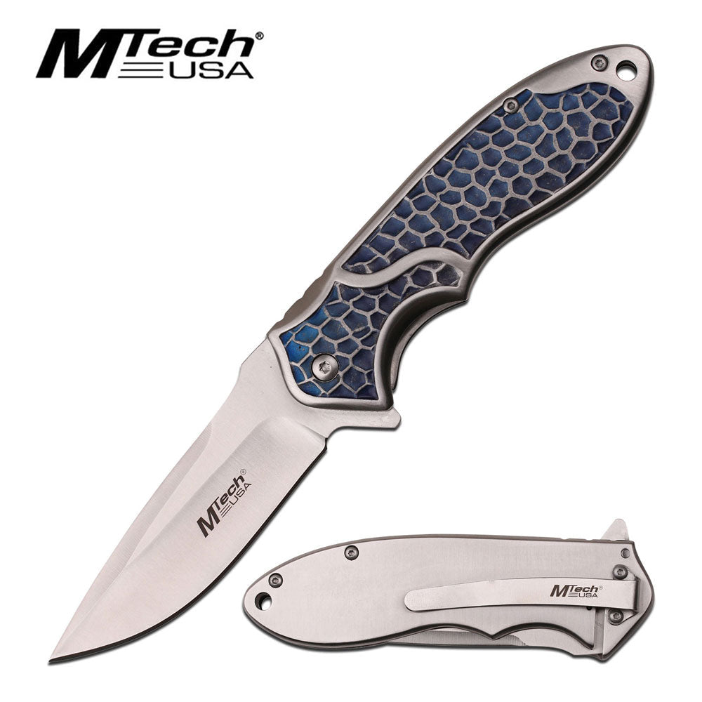 MTech USA Stonewashed Blue Titanium Spring Assisted Pocket Knife Tophatter's Spring Assisted Knives MTech USA Stonewashed Blue Titanium Spring Assisted Pocket Knife (MT-A965BL) - Tophatter Daily Deals