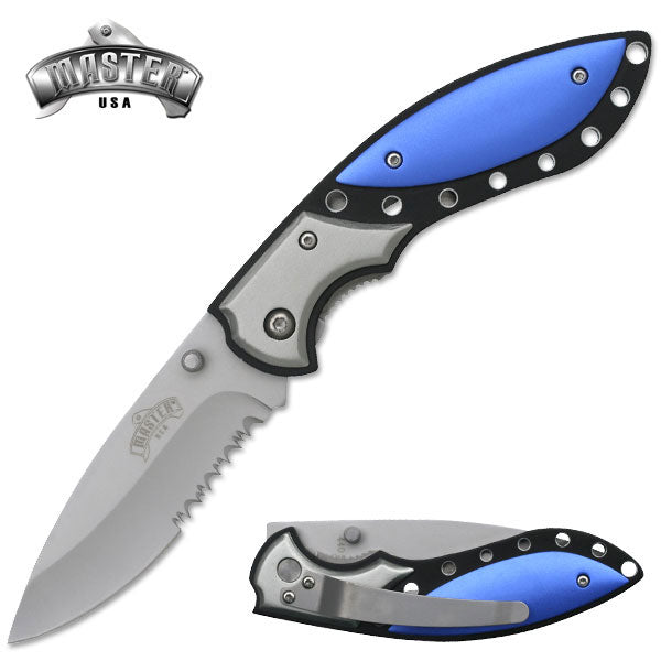 Master USA Folding Pocket Knife Black and Blue - Tophatter's Army Products & Self Defense Collectible Weapons - Tophatter Daily Deals