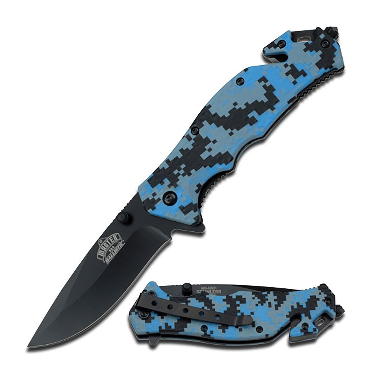 Spring Assist Tactical Rescue Folding Knife - Digital Navy Camo - Tophatter's Guns'N'Weapons Store Collectible Weapons - Tophatter Daily Deals