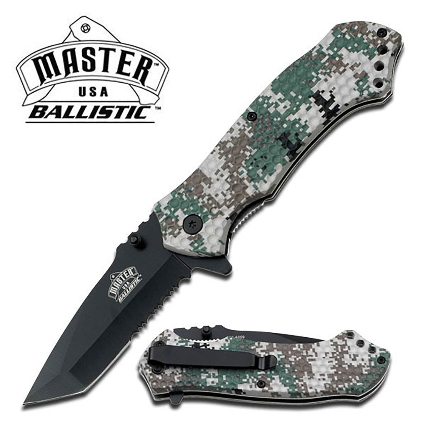 Army Digital Camo Black Tanto Serrated Spring Assist Tactical Folding Knife - TOPHATTER'S ARMORY DEALS Collectible Weapons - Tophatter Daily Deals