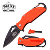 Ballistic Orange Handle Rescue Spring Assist Knife with Carabiner & Fire Starter - TOPHATTER'S ARMORY DEALS Collectible Weapons - Tophatter Daily Deals