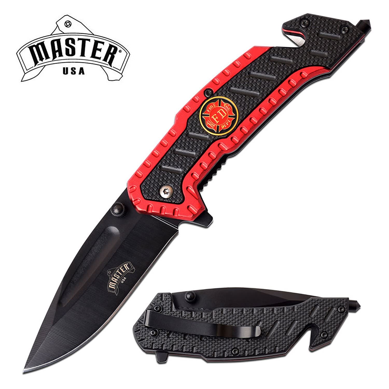 Fire Department Emergency Knife Glass Breaker Belt Cutter Spring Assist - TOPHATTER'S ARMORY DEALS Collectible Weapons - Tophatter Daily Deals