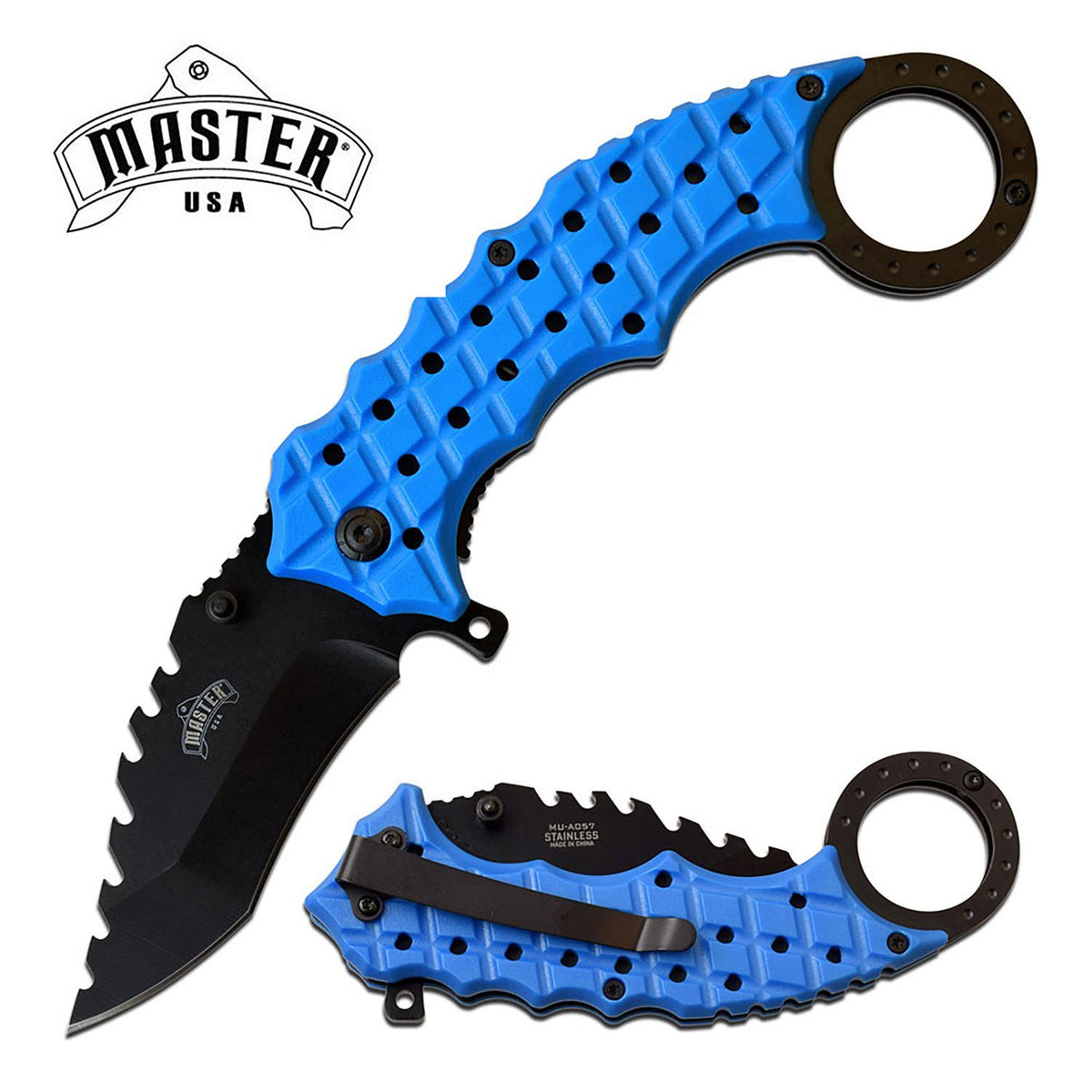 Spring Assisted Folding Knife 3" Black Blade Blue Tactical Karambit - Tophatter's Guns'N'Weapons Store - FREE SHIPPING Collectible Weapons - Tophatter Daily Deals