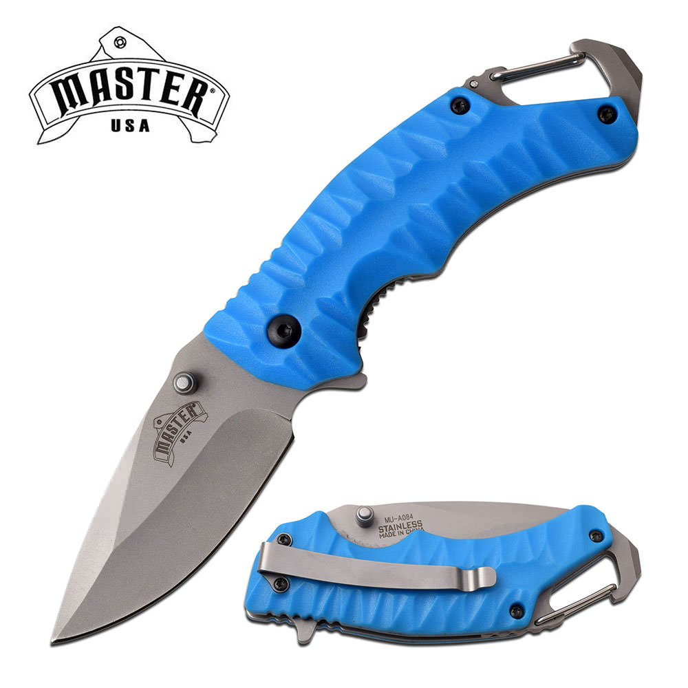 Master Spring Assisted Folding Pocket Knife Carabiner & ABS handle Blue - Tophatter's Guns'N'Weapons Store Collectible Weapons - Tophatter Daily Deals