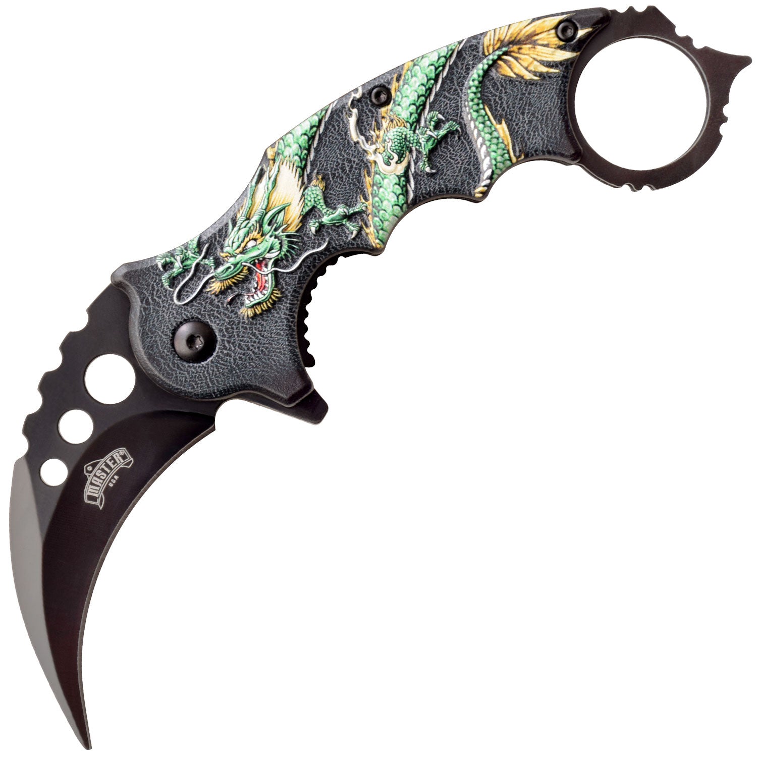 Green Dragon Karambit Tactical Spring Assist Knife With Finger Ring - TOPHATTER'S ARMORY DEALS Collectible Weapons - Tophatter Daily Deals