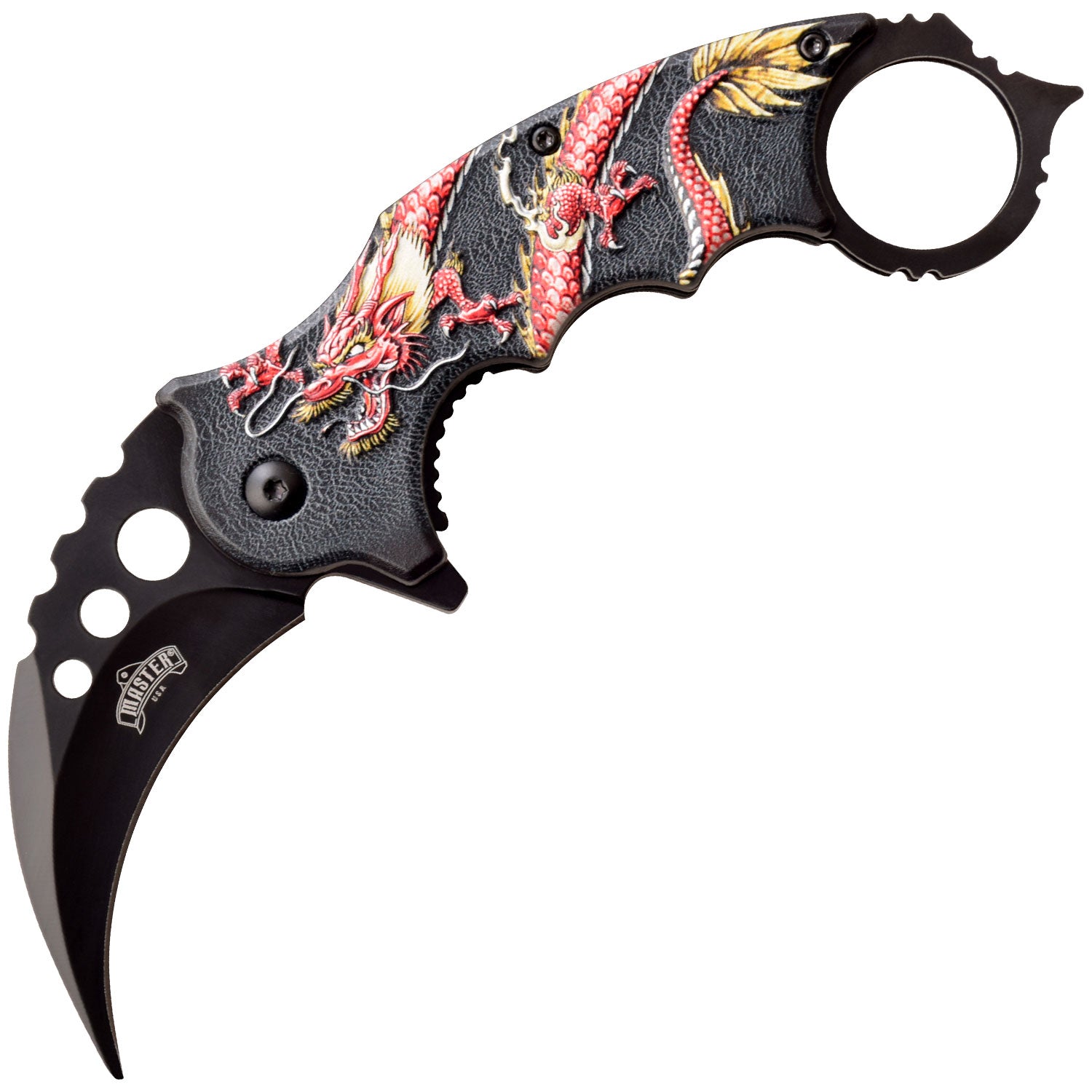 Red Dragon Karambit Tactical Spring Assist Knife With Finger Ring - TOPHATTER'S ARMORY DEALS Collectible Weapons - Tophatter Daily Deals