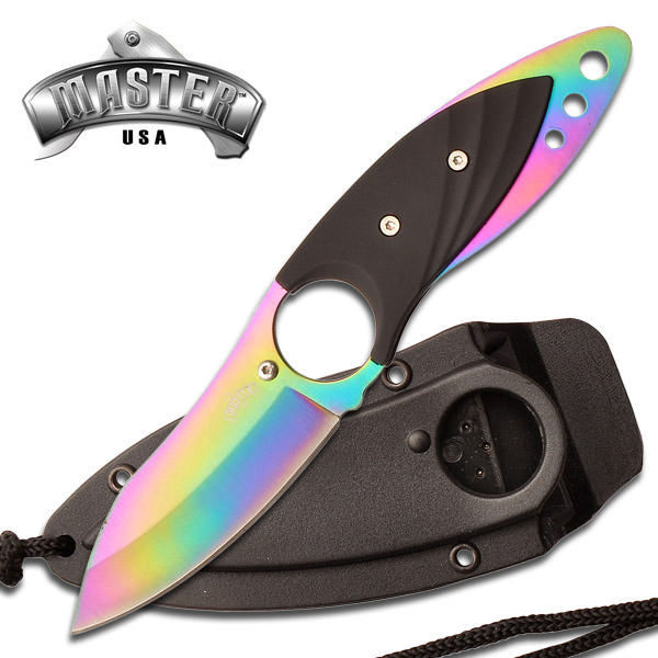 6.75" Stainless Steel Rainbow Combat Tactical Neck Knife with Hard Case Collectible Weapons - Tophatter Daily Deals
