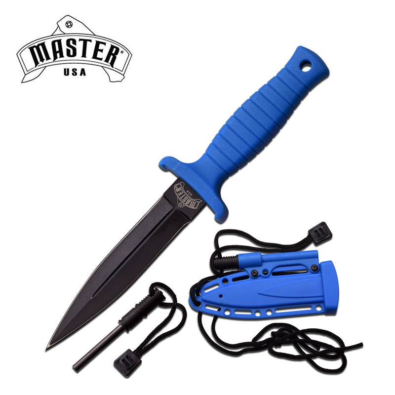 Blue Fixed Blade Fire Starter Neck Knife Hunting Knife - Tophatter's Guns'N'Weapons Store Collectible Weapons - Tophatter Daily Deals