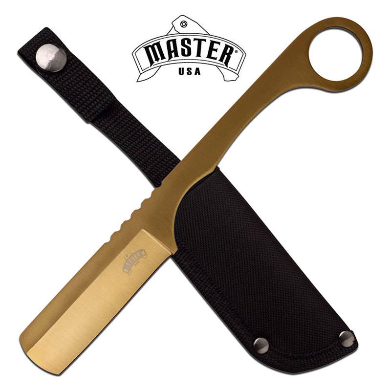 7.9" Overall Fixed-Blade Gold Full Tang Tactical Straight Razor Knife - TOPHATTER'S ARMORY DEALS Collectible Weapons - Tophatter Daily Deals