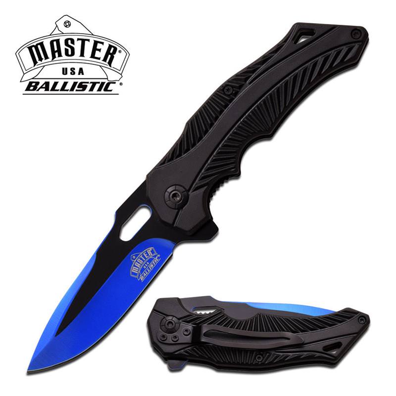 Ballistic Assisted Spring Action Opening Knife - Black Blue Blade Collectible Weapons - Tophatter Daily Deals