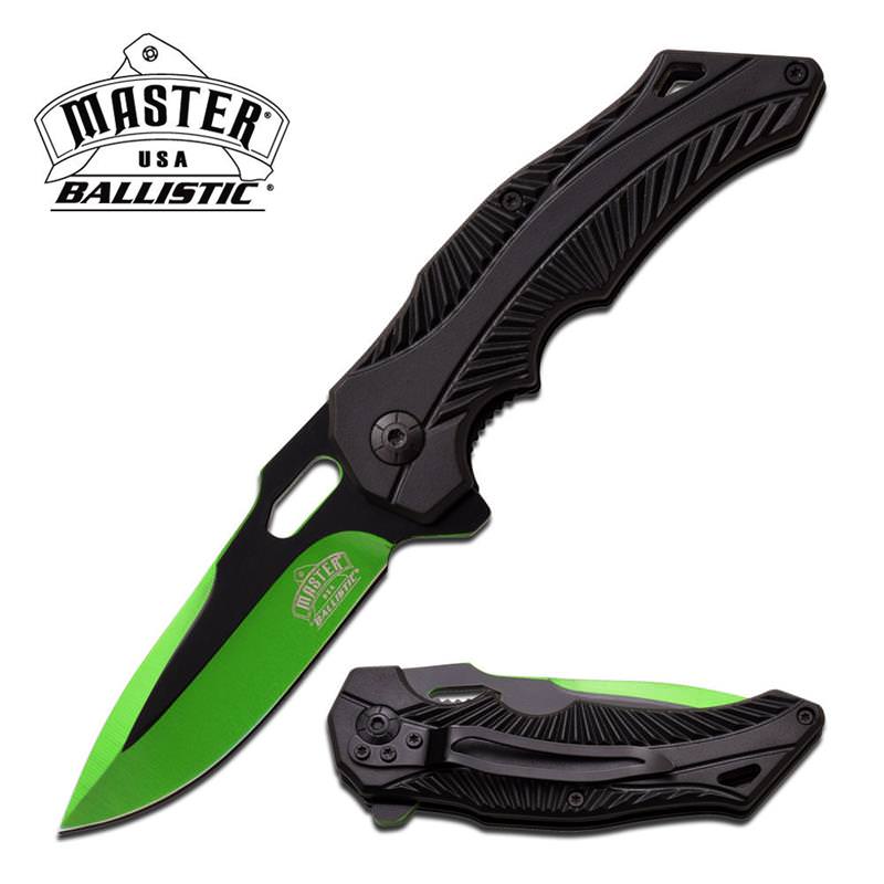 Ballistic Assisted Spring Action Opening Knife - Black Green Blade - Tophatter's Inc. Weapons Store Online Collectible Weapons - Tophatter Daily Deals