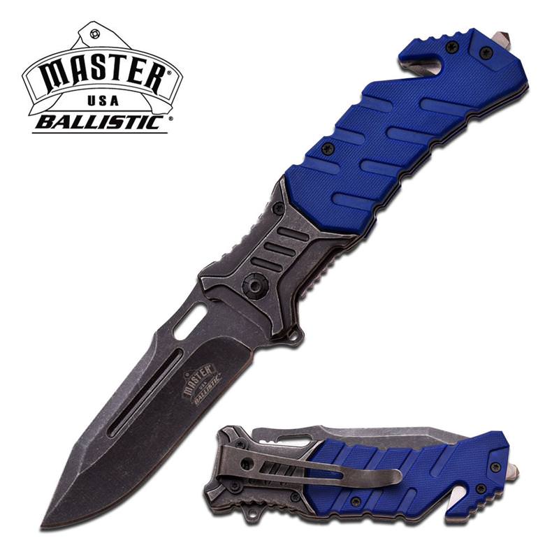 Ballistic USA Blue Handle Rescue Folder Spring Assisted Pocket Knife - TOPHATTER'S ARMORY DEALS Collectible Weapons - Tophatter Daily Deals