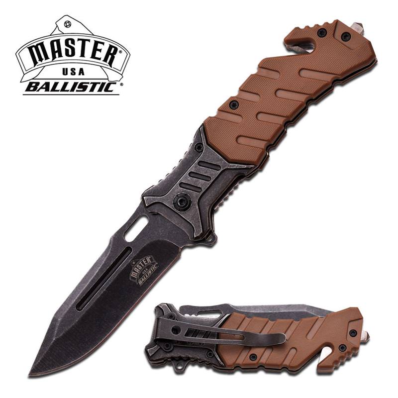 Ballistic USA Desert Tan Handle Rescue Folder Spring Assisted Pocket Knife Collectible Weapons - Tophatter Daily Deals