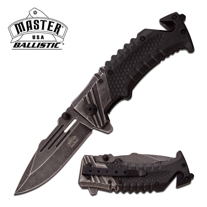 Ballistic Tactical Rescue Spring Assisted Knife Black Handle - TOPHATTER'S ARMORY DEALS Collectible Weapons - Tophatter Daily Deals