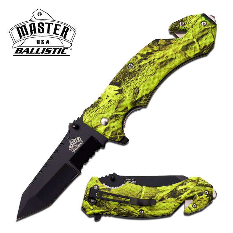 Black Tanto Partially Serratated Blade Camo Rescue Spring Assist Knife - Tophatter's Inc. Weapons Store Online Collectible Weapons - Tophatter Daily Deals