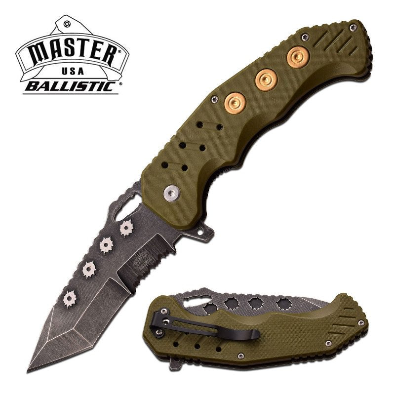 Ballistic Army Green Bullet Shot Spring Assisted Folding Knife - Tophatter's Guns'N'Weapons Store Collectible Weapons - Tophatter Daily Deals