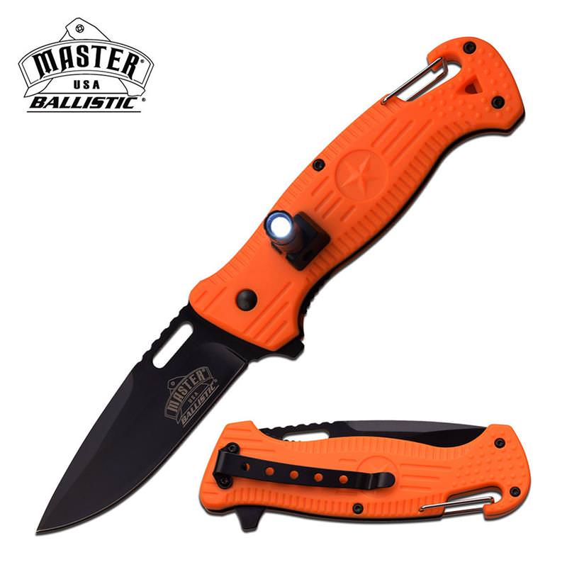 Ballistic LED Light Orange Tactical Rescue Assisted Opening Pocket Knife - TOPHATTER'S ARMORY DEALS Collectible Weapons - Tophatter Daily Deals