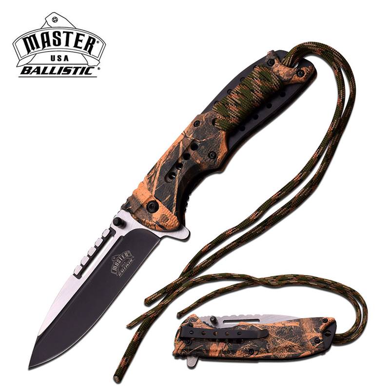 Ballistic Rescue Hunter Spring Assist Knife Dead Leaves Camo With Lanyard Handle - TOPHATTER'S ARMORY DEALS Collectible Weapons - Tophatter Daily Deals