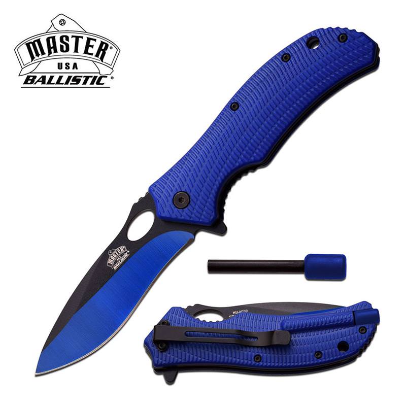 Ballistic Tactical Blue Rescue Spring Assist Knife With Fire Starter - Tophatter's Guns'N'Weapons Store Collectible Weapons - Tophatter Daily Deals